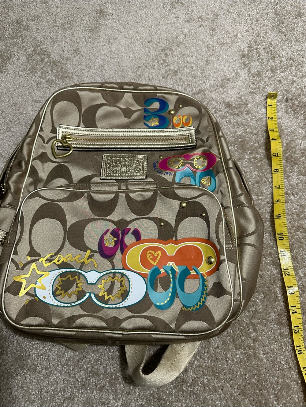 Coach Taupe Signature Backpack with Multicolor Graphic Accents - Picture 3 of 8